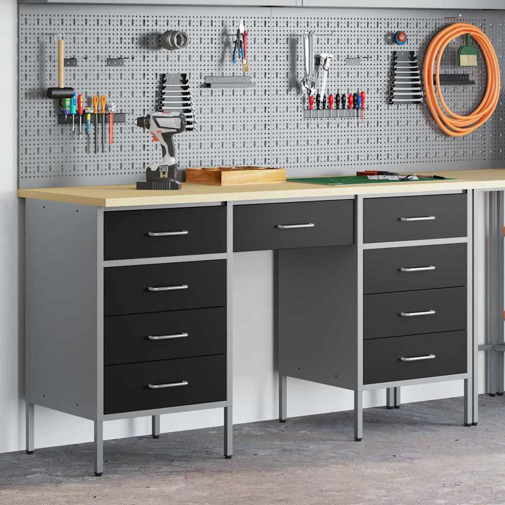 Werkbank mit Schubladen 3 pcs Schwarz 150 x 55 x 85 cm