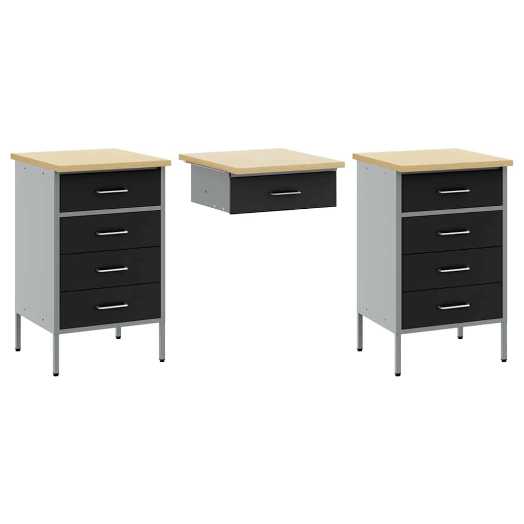 Werkbank mit Schubladen 3 pcs Schwarz 150 x 55 x 85 cm