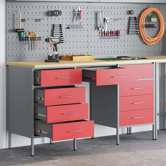 Werkbank 3 pcs Rot 150 x 55 x 85 cm Engineered Holz und Stahl