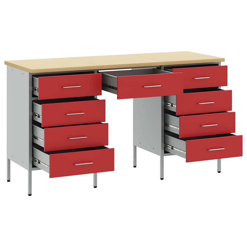 Werkbank 3 pcs Rot 150 x 55 x 85 cm Engineered Holz und Stahl