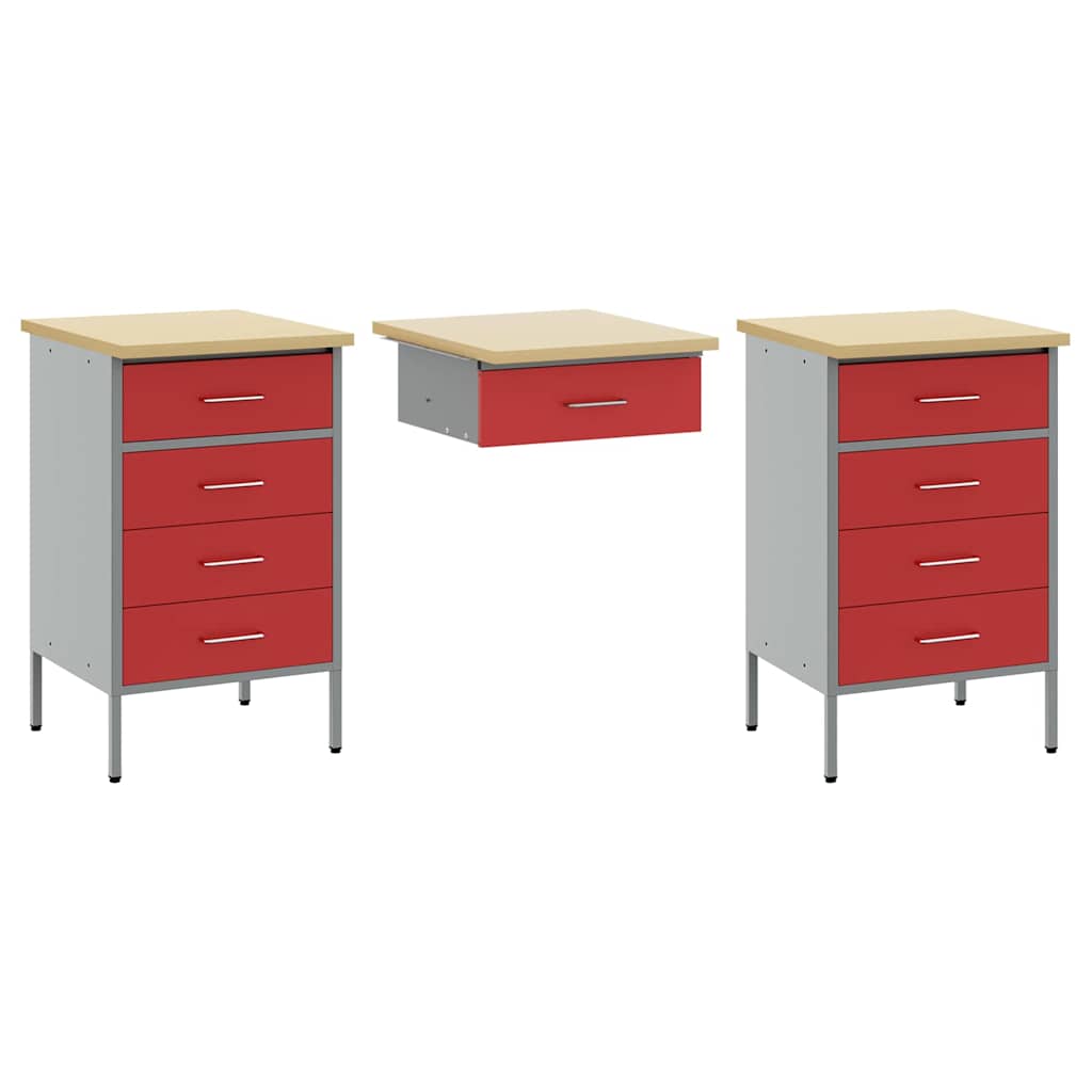 Werkbank 3 pcs Rot 150 x 55 x 85 cm Engineered Holz und Stahl