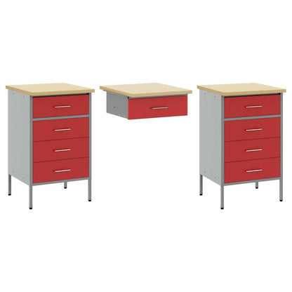 Werkbank 3 pcs Rot 150 x 55 x 85 cm Engineered Holz und Stahl