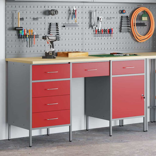 Werkbank 3 pcs Rot 150 x 55 x 85 cm Engineered Holz und Stahl