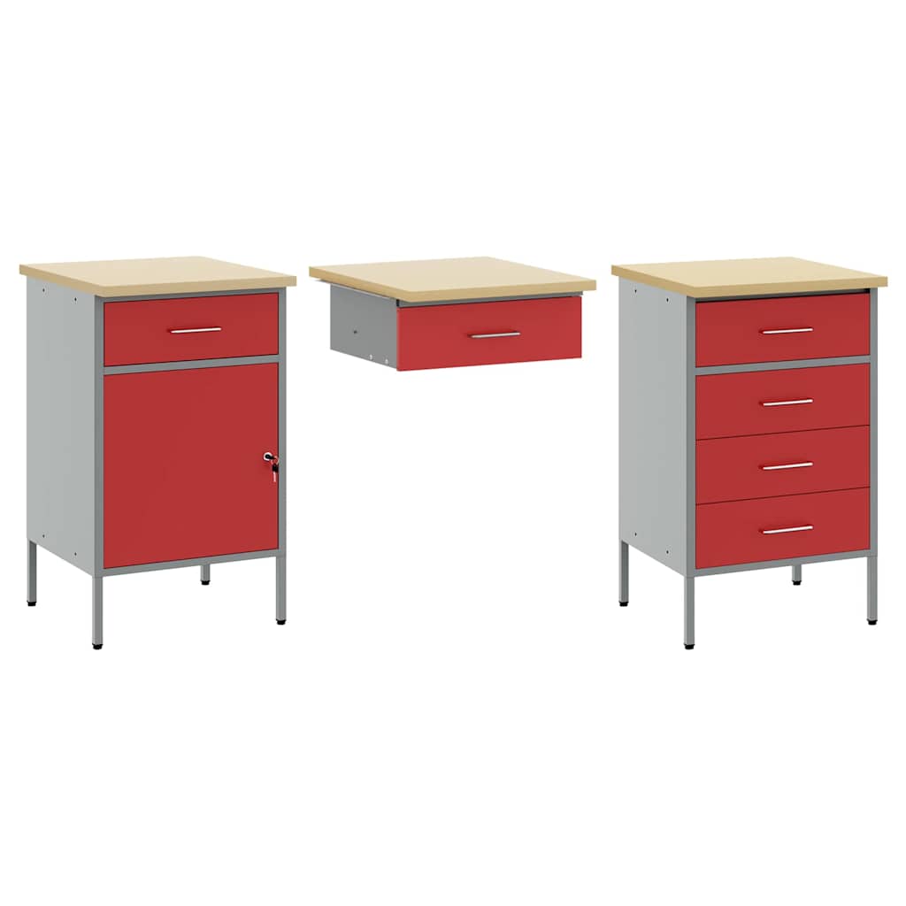 Werkbank 3 pcs Rot 150 x 55 x 85 cm Engineered Holz und Stahl