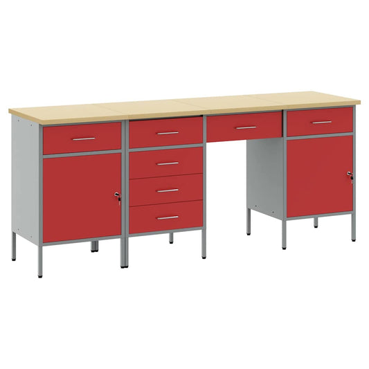 Werkbank 4 pcs Rot 200 x 55 x 85 cm Engineered Holz und Stahl