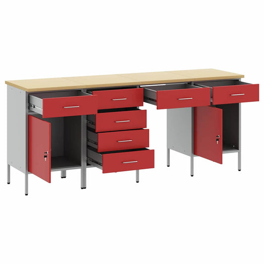 Werkbank 4 pcs Rot 200 x 55 x 85 cm Engineered Holz und Stahl