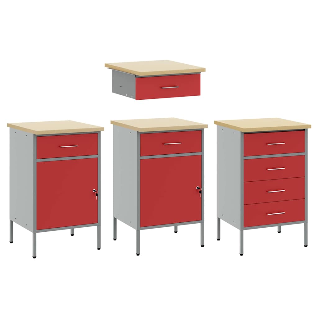 Werkbank 4 pcs Rot 200 x 55 x 85 cm Engineered Holz und Stahl