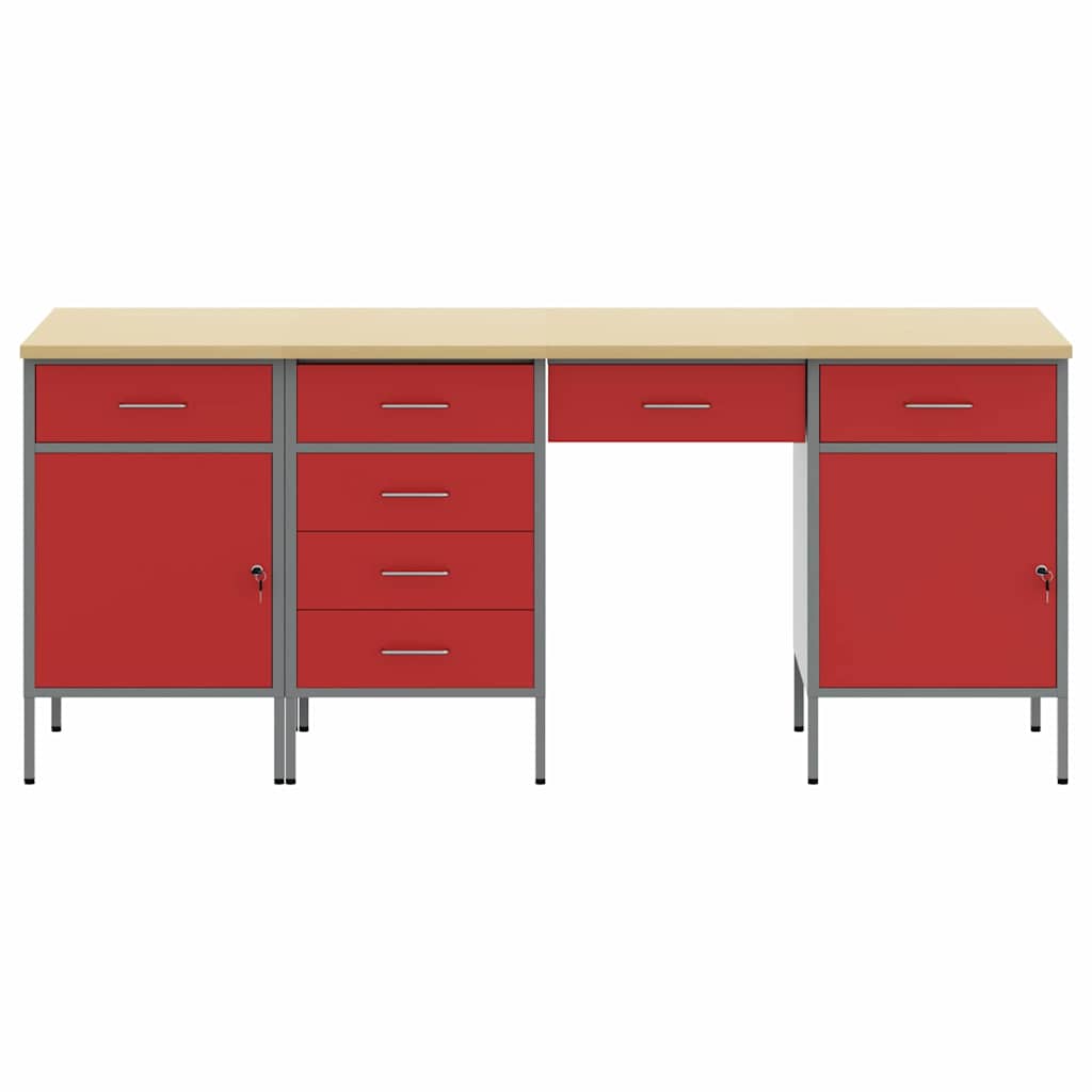 Werkbank 4 pcs Rot 200 x 55 x 85 cm Engineered Holz und Stahl