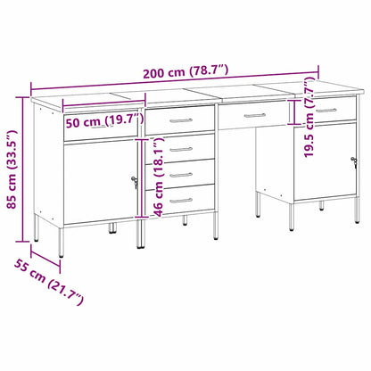 Werkbank 4 pcs Rot 200 x 55 x 85 cm Engineered Holz und Stahl