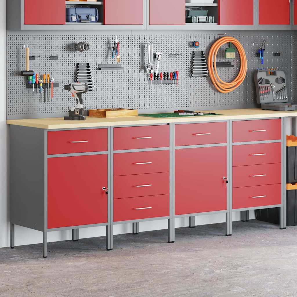 Werkbank mit Schubladen 4 pcs Rot und Grau 200 x 55 x 85 cm
