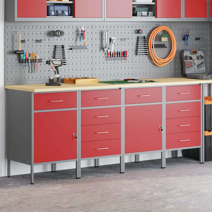 Werkbank mit Schubladen 4 pcs Rot und Grau 200 x 55 x 85 cm