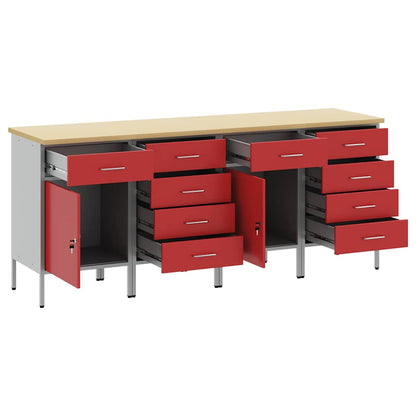 Werkbank mit Schubladen 4 pcs Rot und Grau 200 x 55 x 85 cm