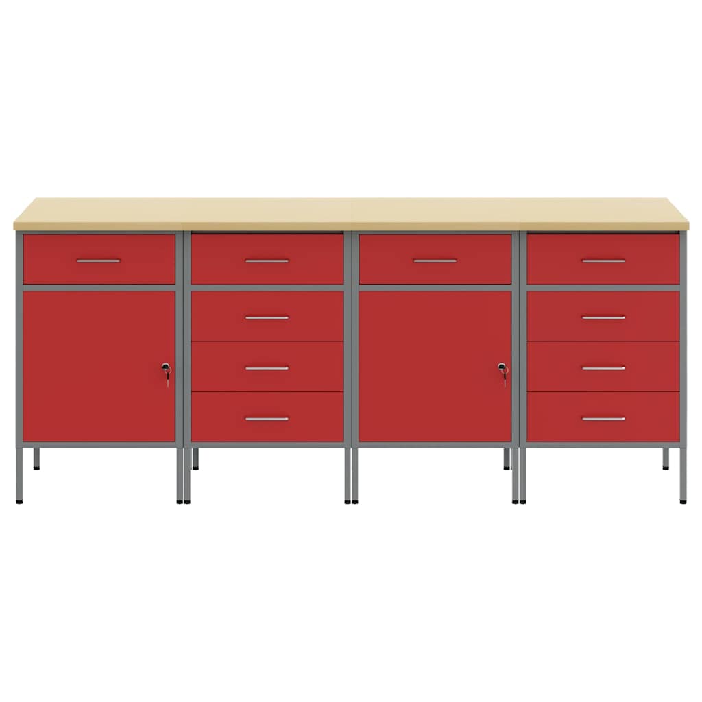 Werkbank mit Schubladen 4 pcs Rot und Grau 200 x 55 x 85 cm