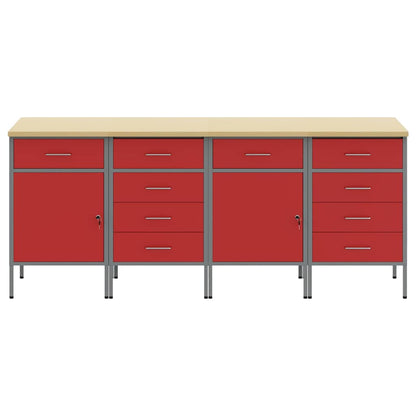 Werkbank mit Schubladen 4 pcs Rot und Grau 200 x 55 x 85 cm