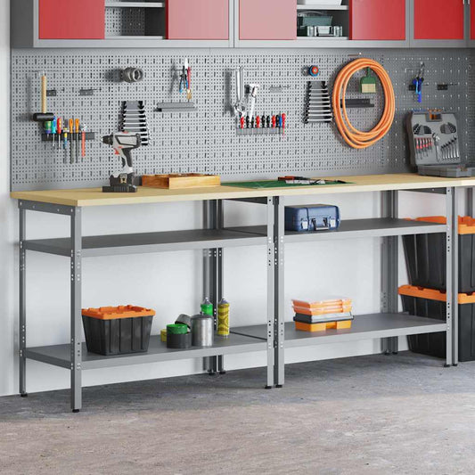 Werkbank-Set mit Regal 2 pcs Grau 200 x 55 x 85 cm Stahl