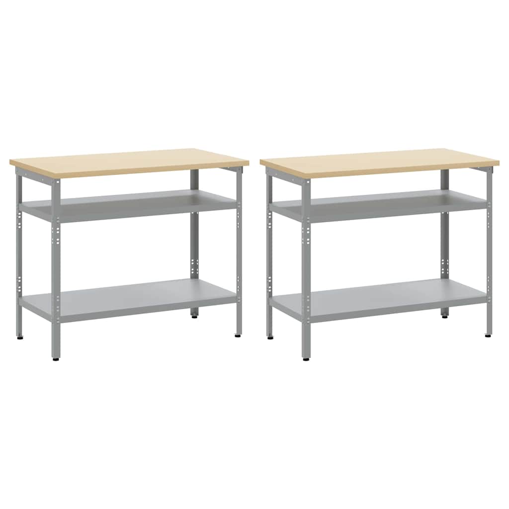 Werkbank-Set mit Regal 2 pcs Grau 200 x 55 x 85 cm Stahl
