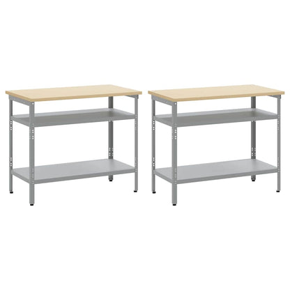 Werkbank-Set mit Regal 2 pcs Grau 200 x 55 x 85 cm Stahl