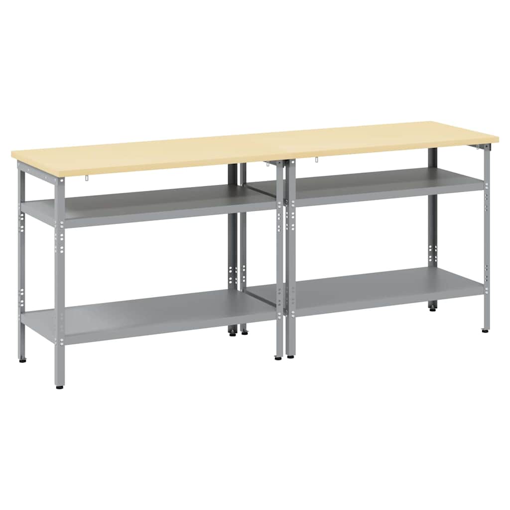 Werkbank-Set mit Regal 2 pcs Grau 200 x 55 x 85 cm Stahl