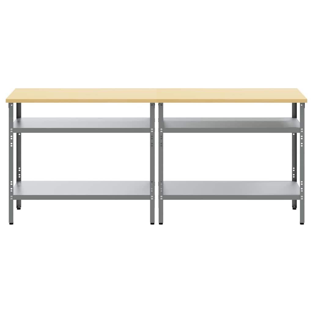Werkbank-Set mit Regal 2 pcs Grau 200 x 55 x 85 cm Stahl