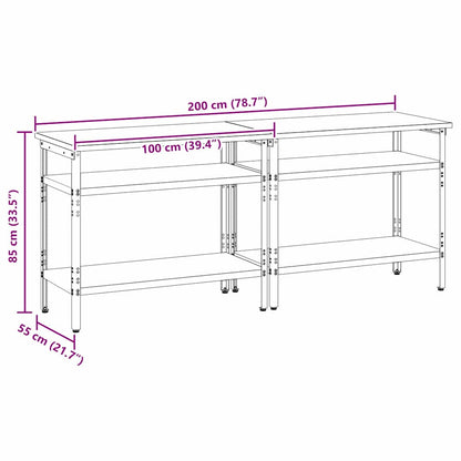Werkbank-Set mit Regal 2 pcs Grau 200 x 55 x 85 cm Stahl