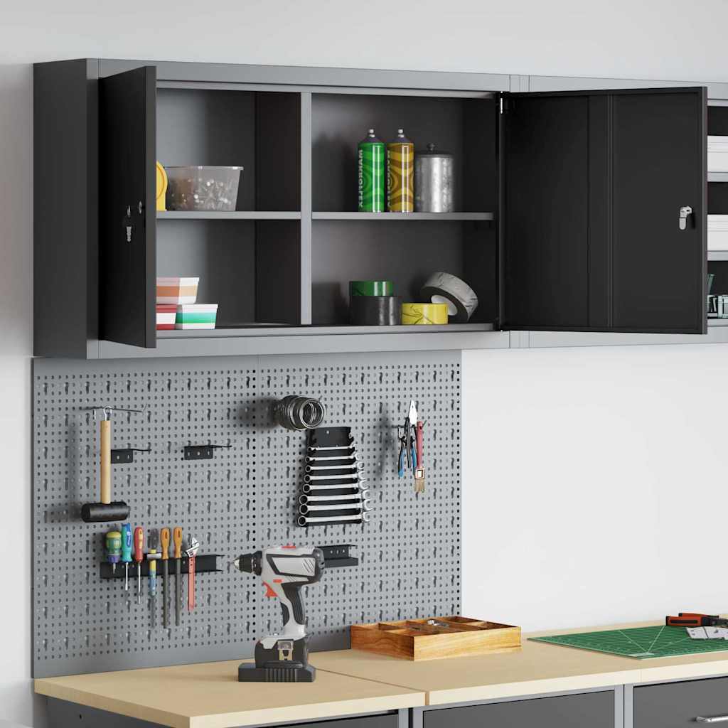 Werkzeugschrank und Pegboard Set mit Regal 3 pcs Schwarz