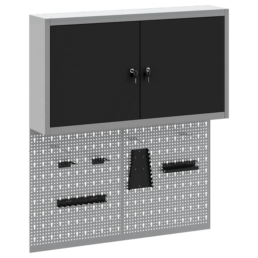Werkzeugschrank und Pegboard Set mit Regal 3 pcs Schwarz