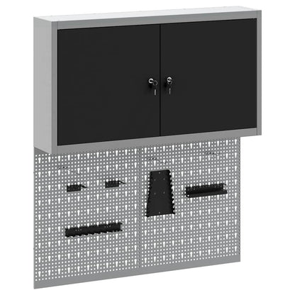 Werkzeugschrank und Pegboard Set mit Regal 3 pcs Schwarz