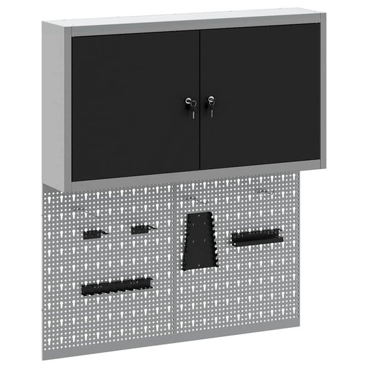 Werkzeugschrank und Pegboard Set mit Regal 3 pcs Schwarz