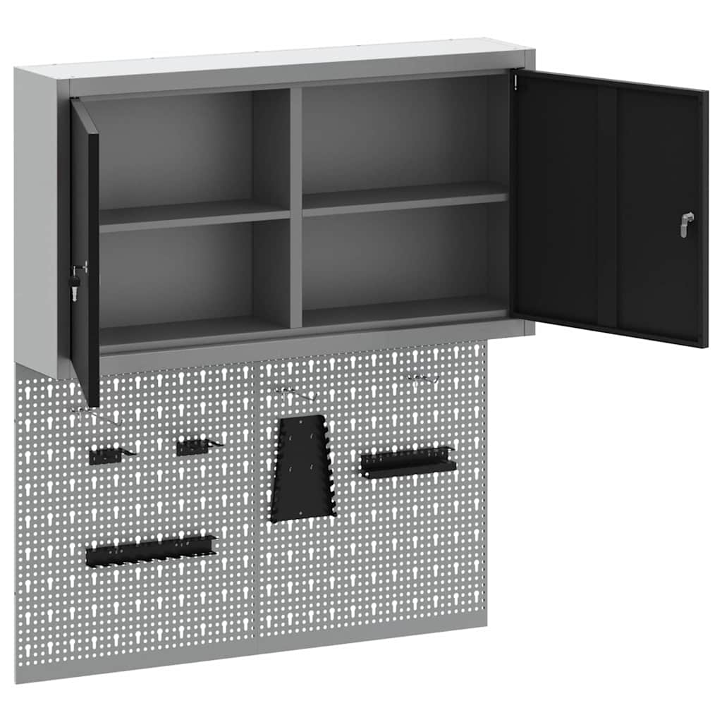 Werkzeugschrank und Pegboard Set mit Regal 3 pcs Schwarz