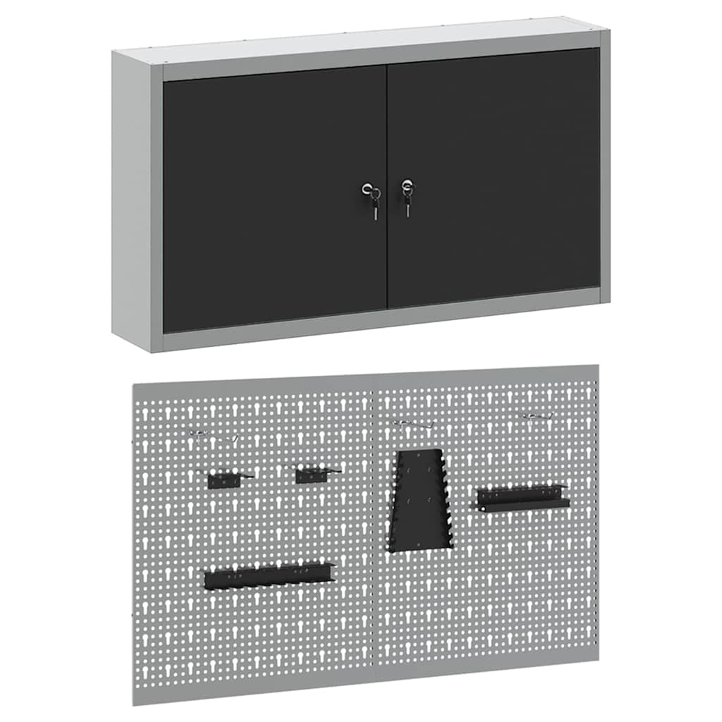 Werkzeugschrank und Pegboard Set mit Regal 3 pcs Schwarz
