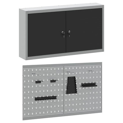 Werkzeugschrank und Pegboard Set mit Regal 3 pcs Schwarz