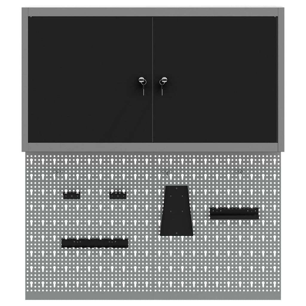 Werkzeugschrank und Pegboard Set mit Regal 3 pcs Schwarz