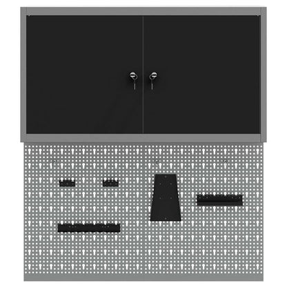 Werkzeugschrank und Pegboard Set mit Regal 3 pcs Schwarz