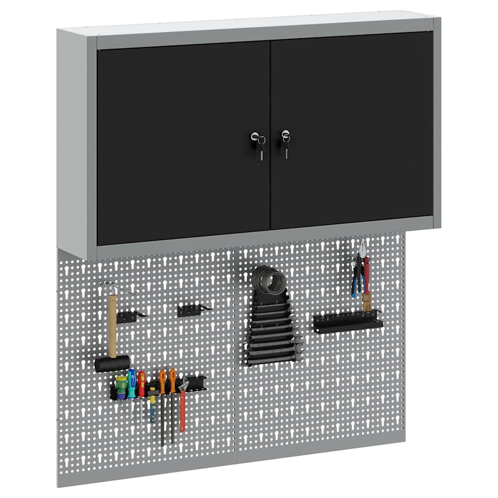 Werkzeugschrank und Pegboard Set mit Regal 3 pcs Schwarz