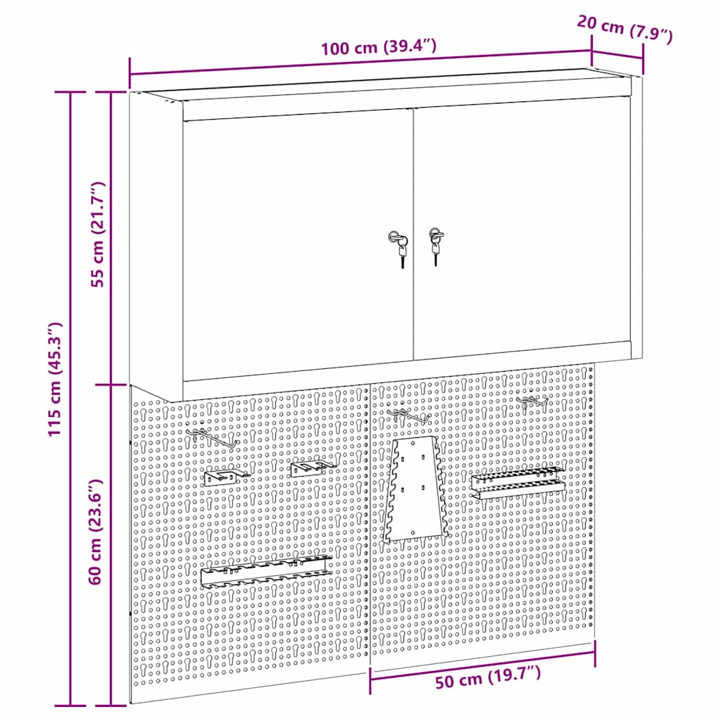 Werkzeugschrank und Pegboard Set mit Regal 3 pcs Schwarz