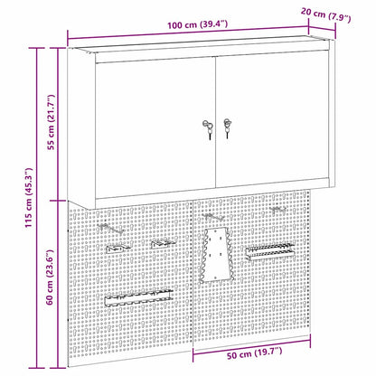 Werkzeugschrank und Pegboard Set mit Regal 3 pcs Schwarz