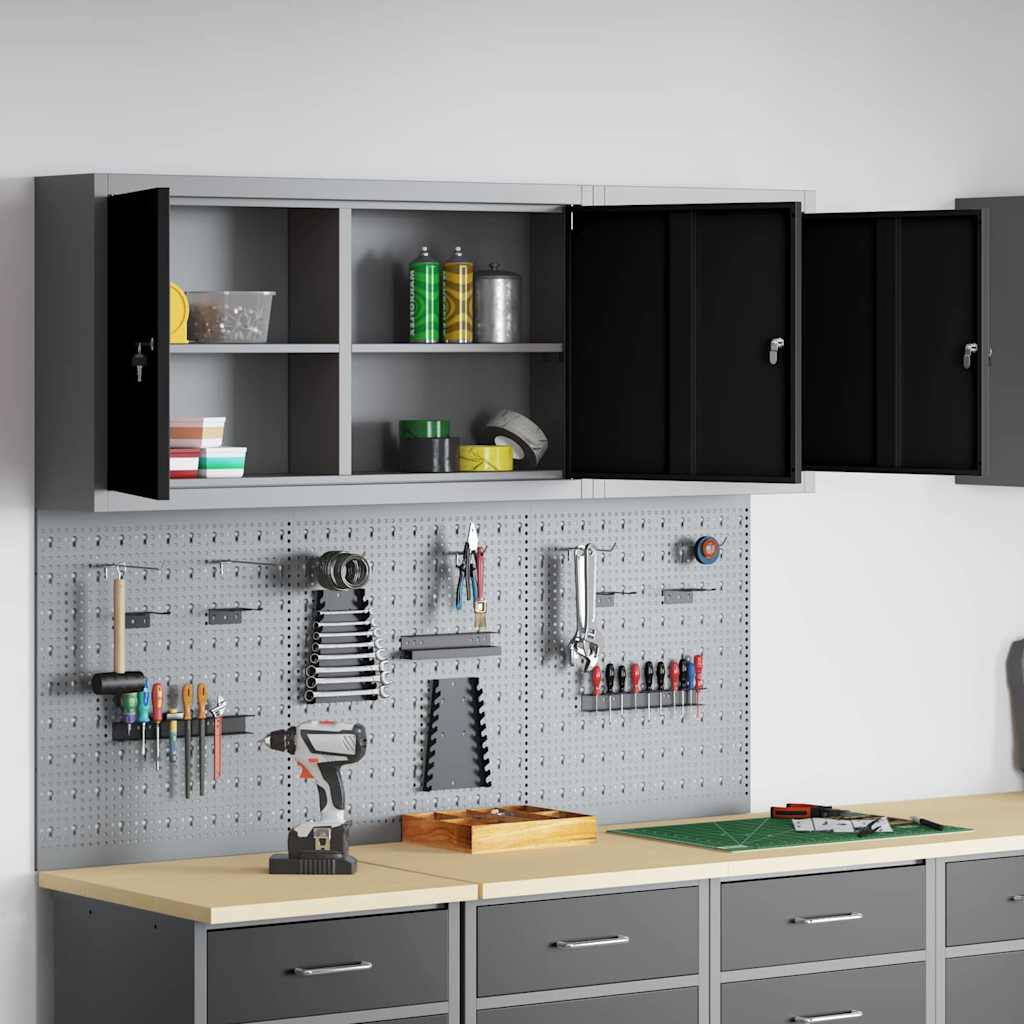 Werkzeugschrank und Pegboard Set mit Regal 5 pcs Schwarz