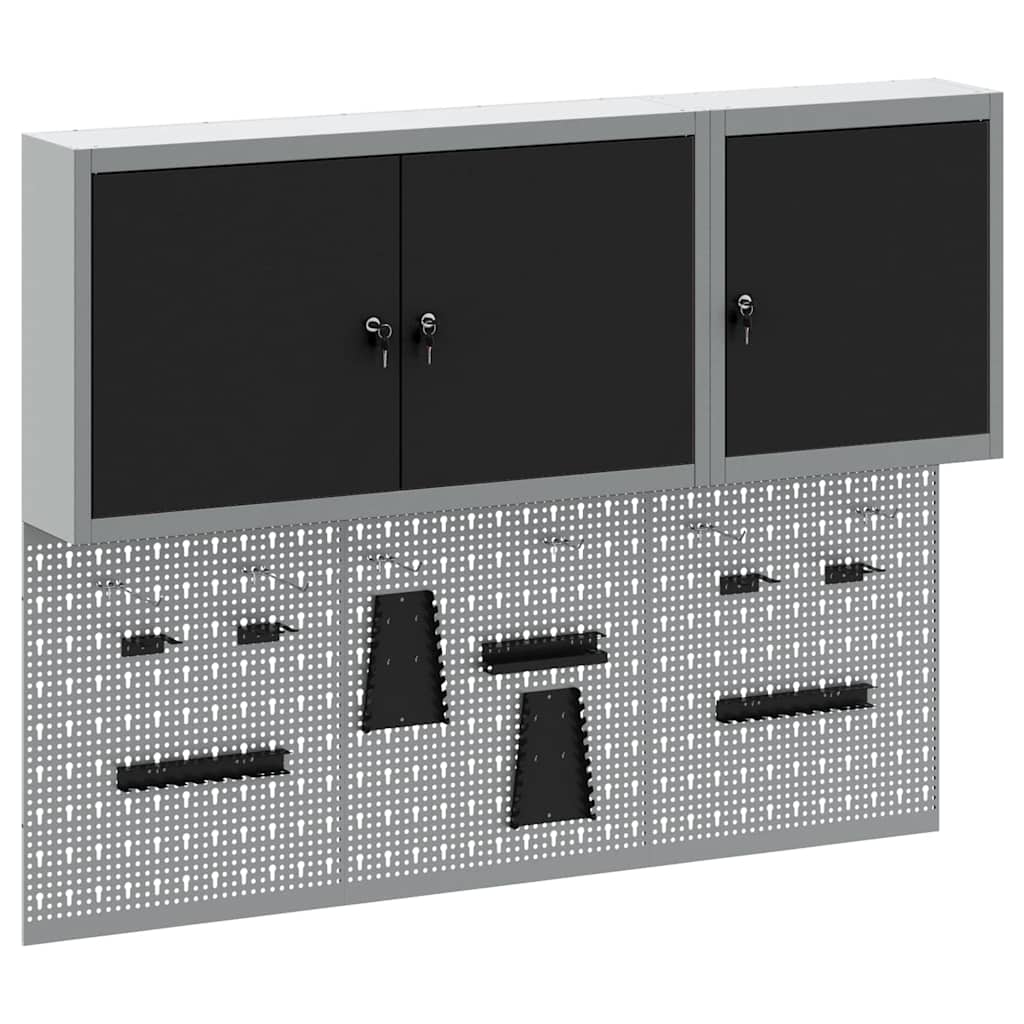 Werkzeugschrank und Pegboard Set mit Regal 5 pcs Schwarz