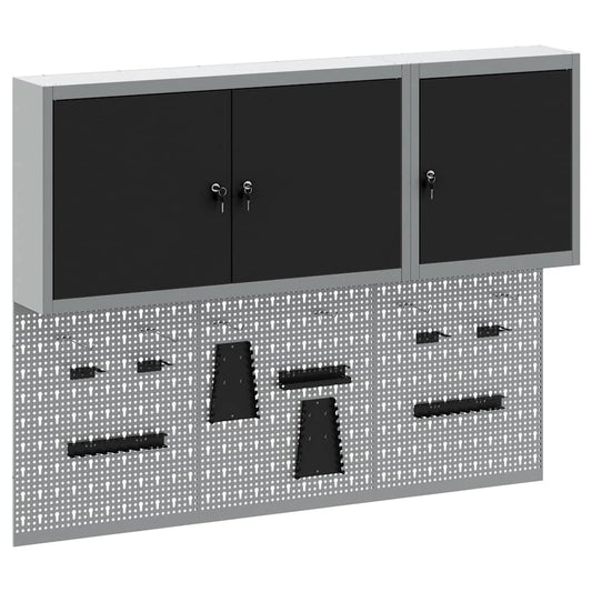 Werkzeugschrank und Pegboard Set mit Regal 5 pcs Schwarz