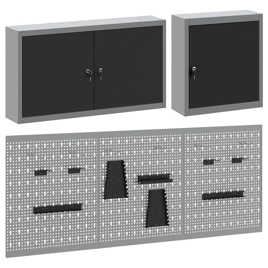 Werkzeugschrank und Pegboard Set mit Regal 5 pcs Schwarz