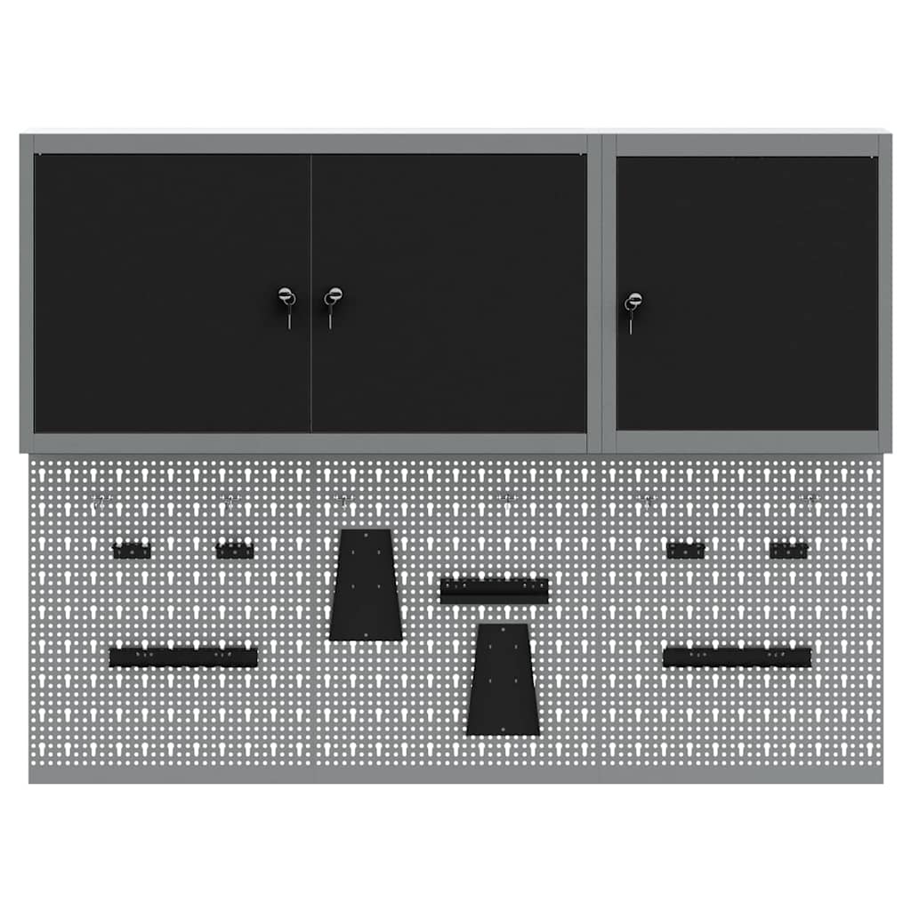 Werkzeugschrank und Pegboard Set mit Regal 5 pcs Schwarz