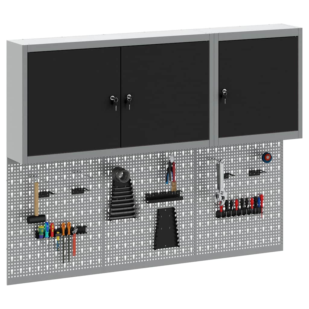 Werkzeugschrank und Pegboard Set mit Regal 5 pcs Schwarz