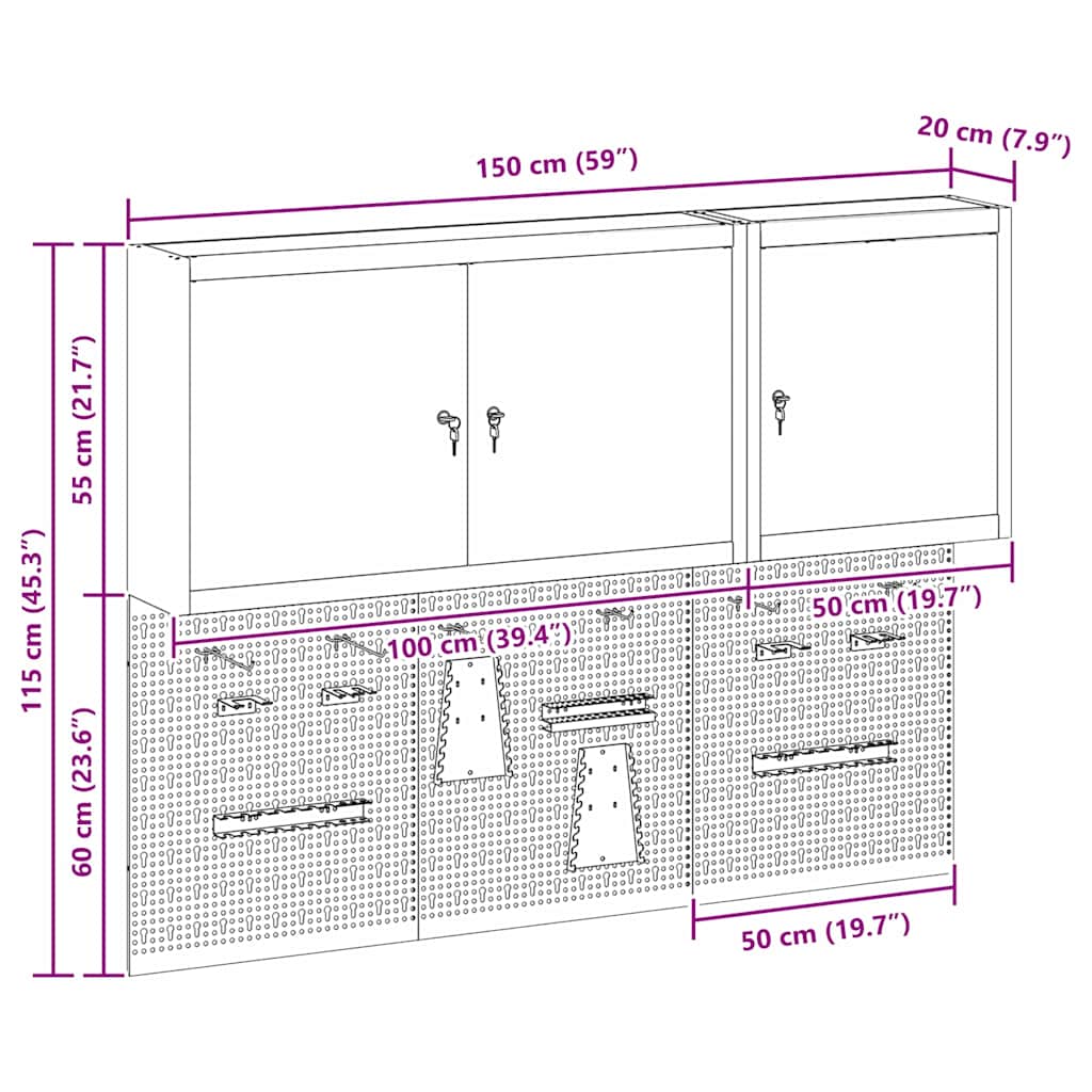 Werkzeugschrank und Pegboard Set mit Regal 5 pcs Schwarz