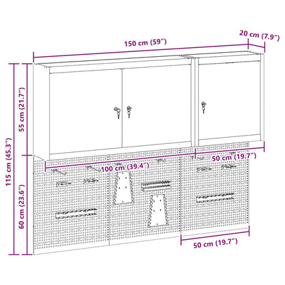 Werkzeugschrank und Pegboard Set mit Regal 5 pcs Schwarz