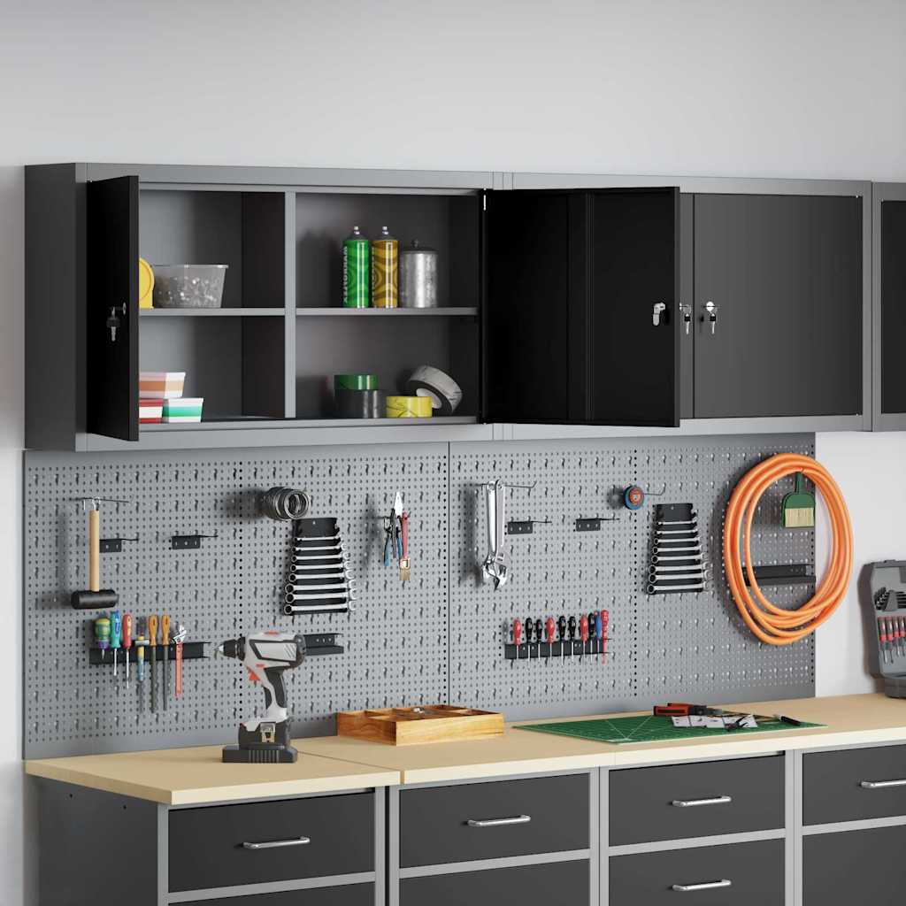 Werkzeugschrank und Pegboard Set mit Regal 6 pcs Schwarz