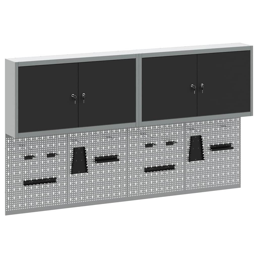 Werkzeugschrank und Pegboard Set mit Regal 6 pcs Schwarz