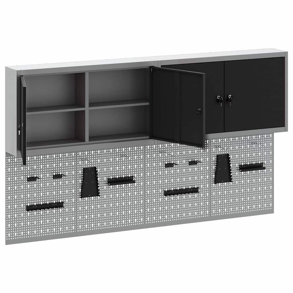 Werkzeugschrank und Pegboard Set mit Regal 6 pcs Schwarz