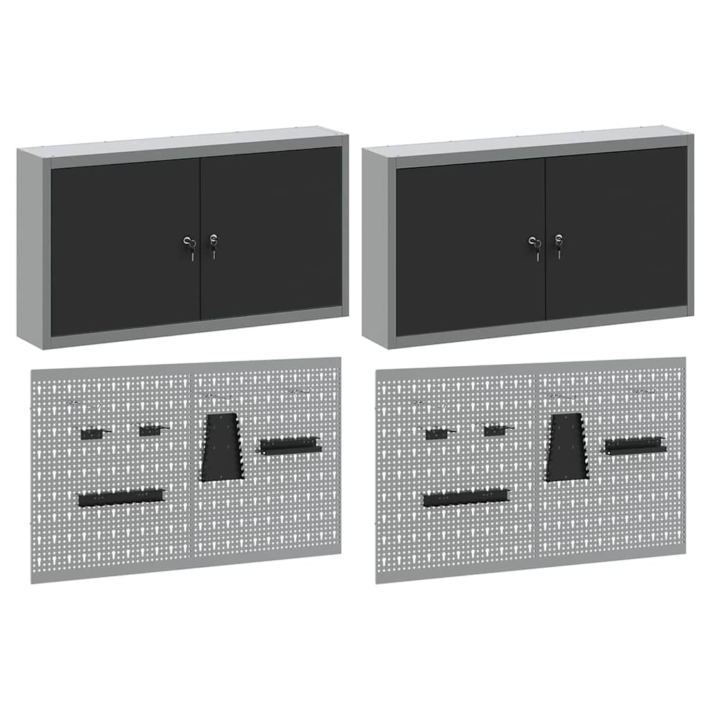 Werkzeugschrank und Pegboard Set mit Regal 6 pcs Schwarz