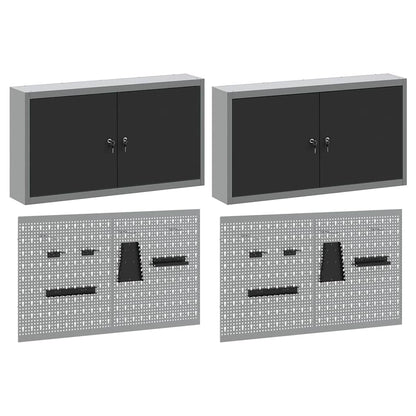 Werkzeugschrank und Pegboard Set mit Regal 6 pcs Schwarz