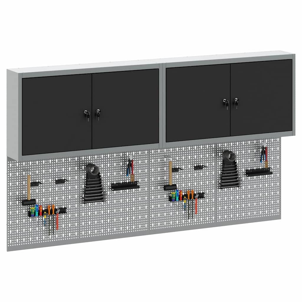 Werkzeugschrank und Pegboard Set mit Regal 6 pcs Schwarz